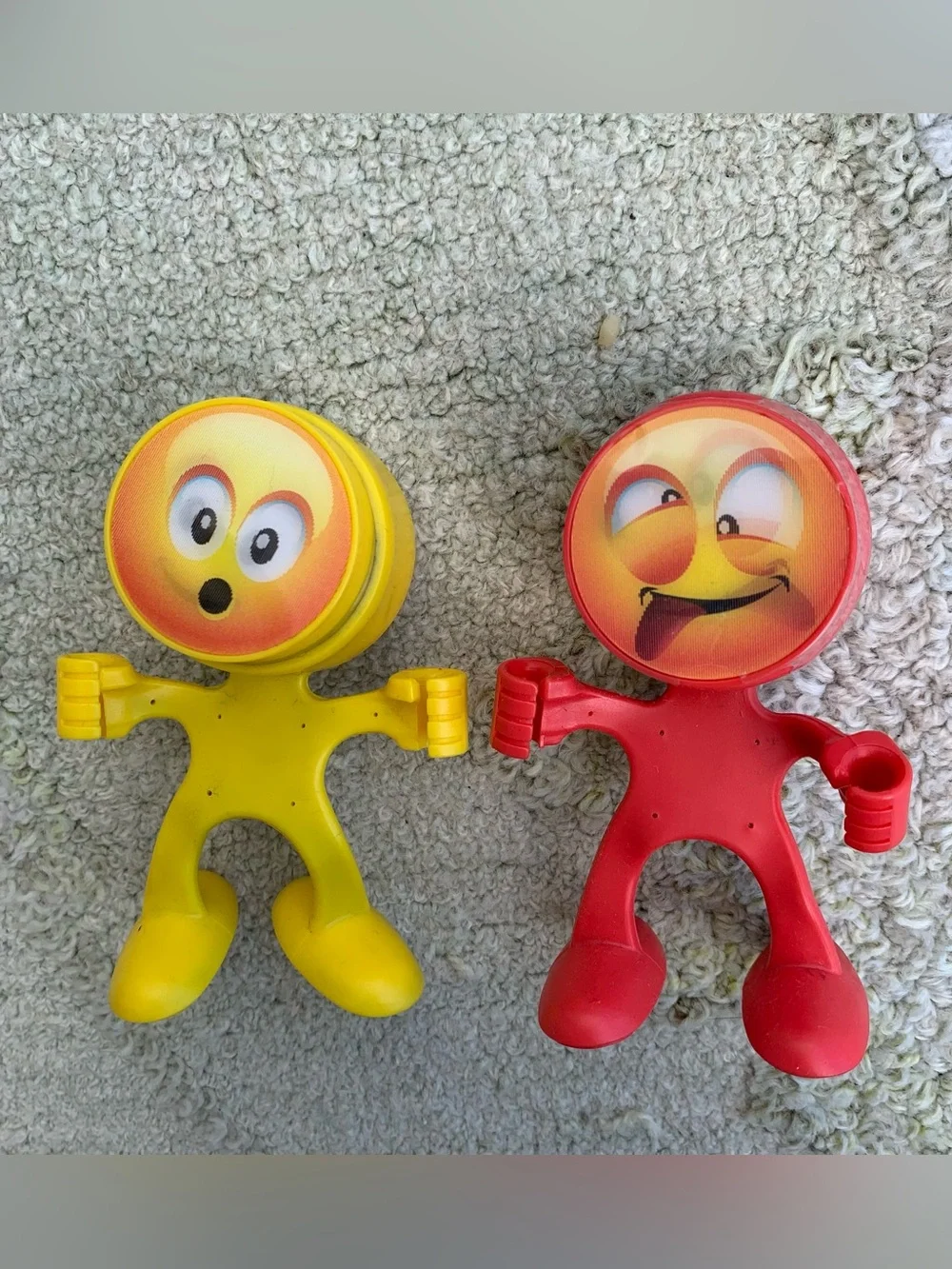 Lot of 2 red and yellow novelty emoji pencil sharpener and holder